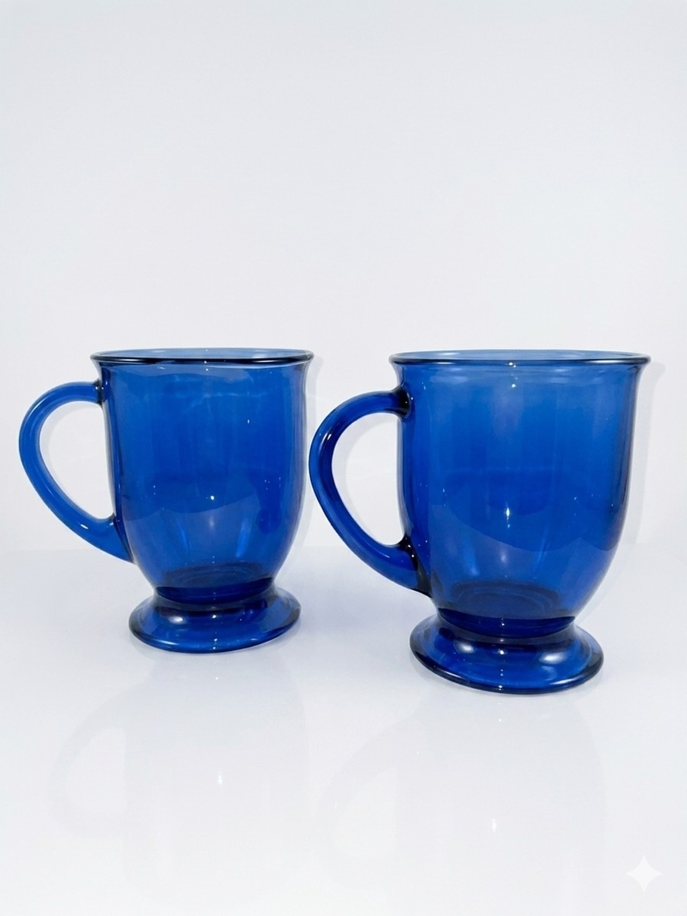 Anchor Hocking Blue Glass Coffee Mugs - Set of 2